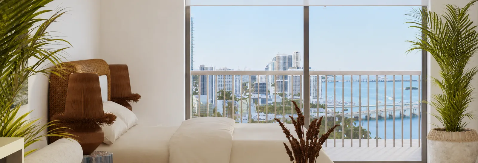 Dormitorio con vista a la bahía en FLOW House Miami