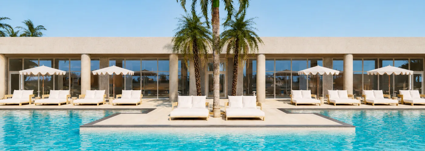 Piscina y solárium de FLOW House Miami