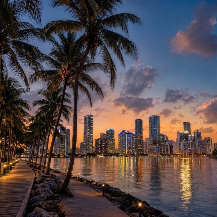 Skyline de Brickell, Miami al atardecer