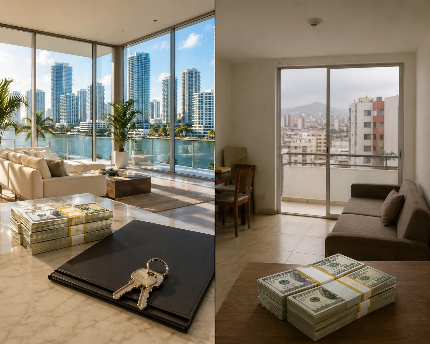 Comparación entre un departamento frente a la bahía en Miami y un departamento en Lima, con el mismo capital