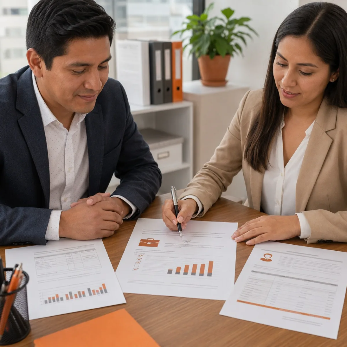 Asesora revisando la carta de sustento de ingresos con el cliente